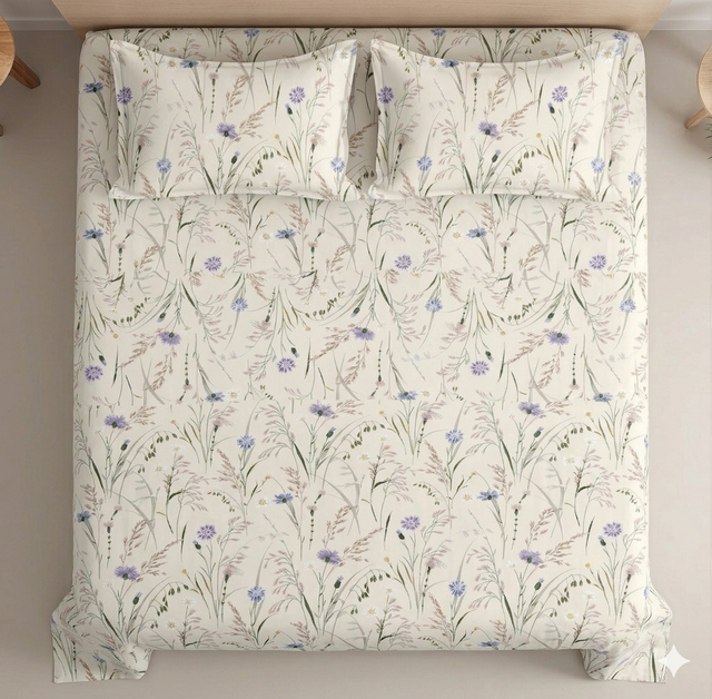 Double Bed Polycot Bedsheet, Lavender Meadow
