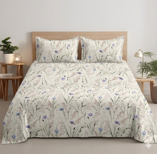 Double Bed Polycot Bedsheet, Lavender Meadow