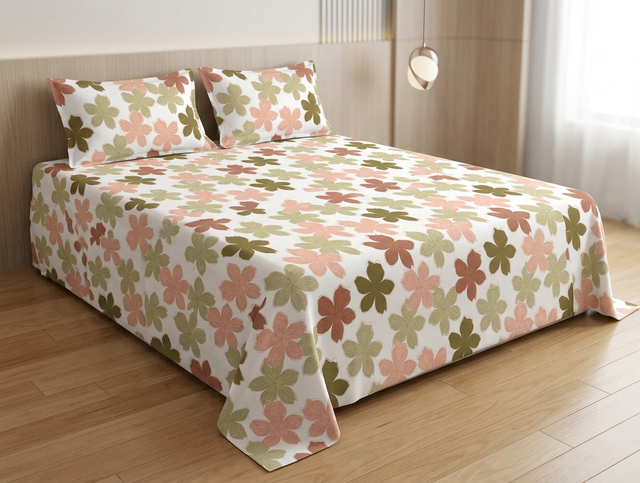 Double Bed Polycot Bedsheet, Peach Blossom