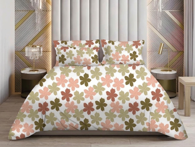 Double Bed Polycot Bedsheet, Peach Blossom