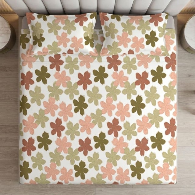 Double Bed Polycot Bedsheet, Peach Blossom