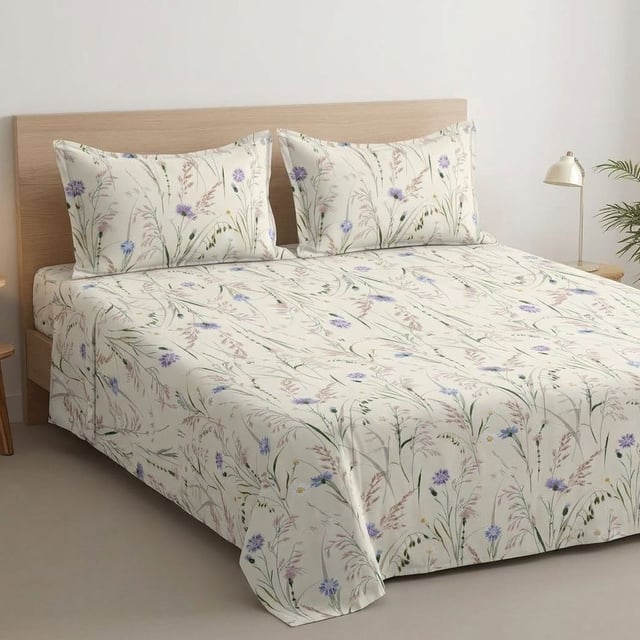 Double Bed Polycot Bedsheet, Lavender Meadow