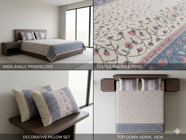 Double Bed XL Jaipuri Cotton Bedsheet, Rose Stripe