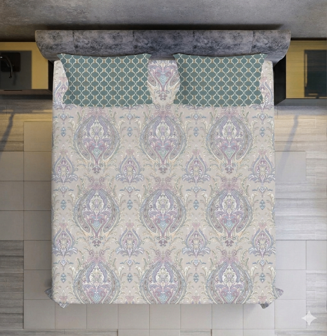 King Size Polycot Bedsheet, Lilac Damask