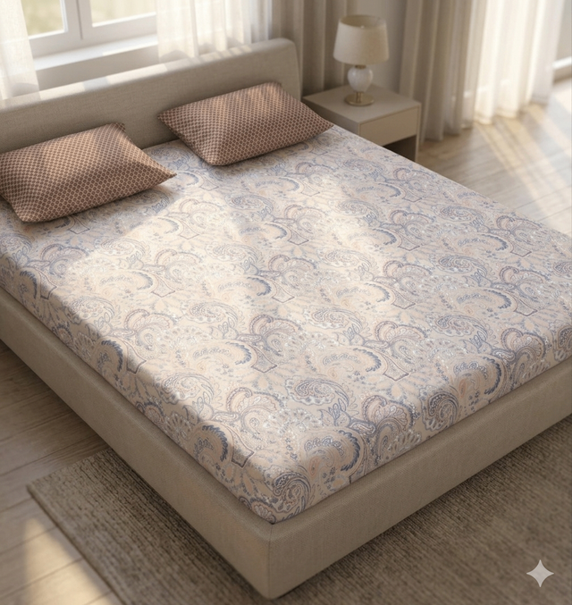 King Size Polycot Bedsheet, Powder Paisley