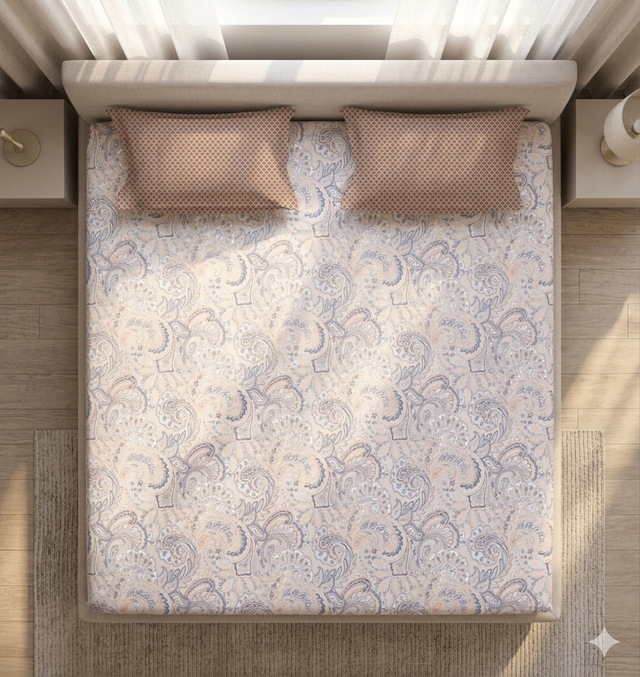 King Size Polycot Bedsheet, Powder Paisley