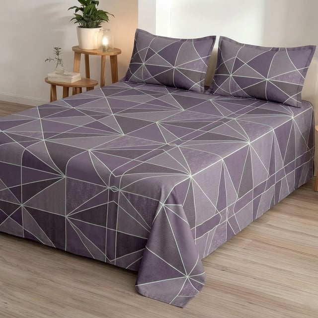 King Size Polycot Bedsheet, Purple Prism