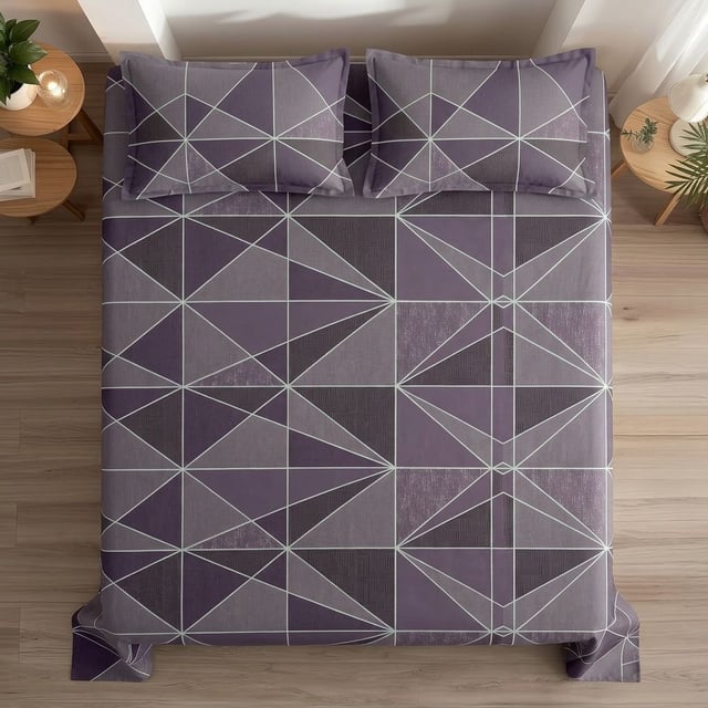 King Size Polycot Bedsheet, Purple Prism