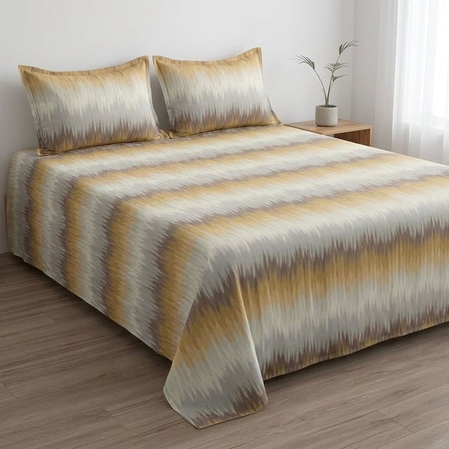 King Size Polycot Bedsheet, Mustard Ikat