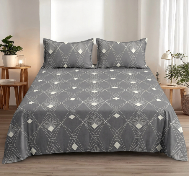 King Size Polycot Bedsheet, Deco Diamond