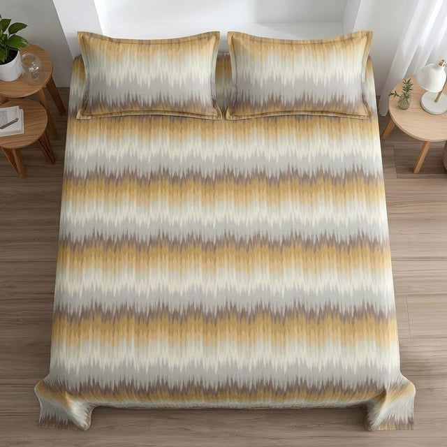 King Size Polycot Bedsheet, Mustard Ikat
