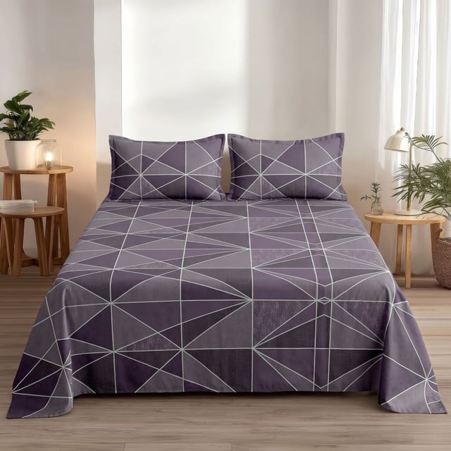 King Size Polycot Bedsheet, Purple Prism