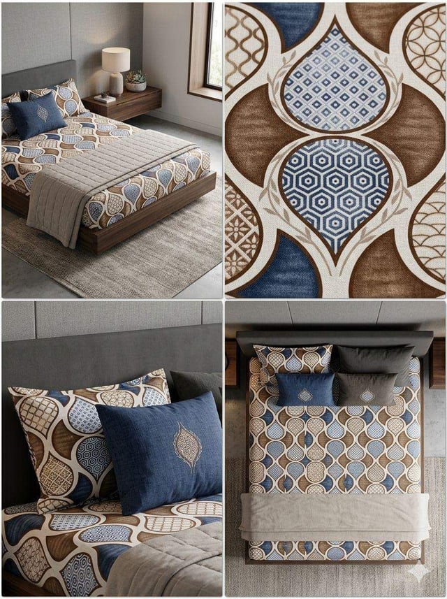 Double Bed Cotton Casement Bedsheet, Ogee Trellis