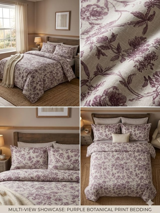 Double Bed Cotton Casement Bedsheet, Mauve Vine