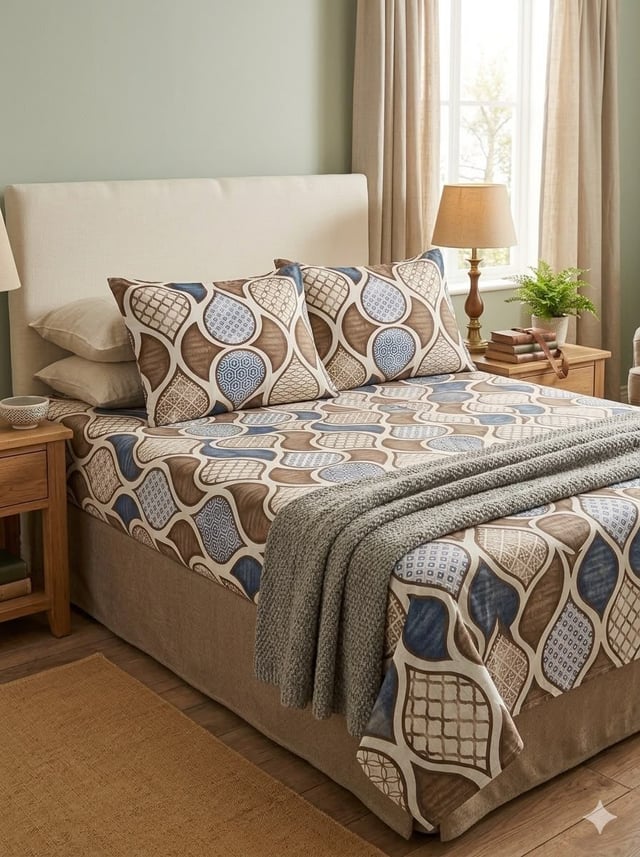 Double Bed Cotton Casement Bedsheet, Ogee Trellis