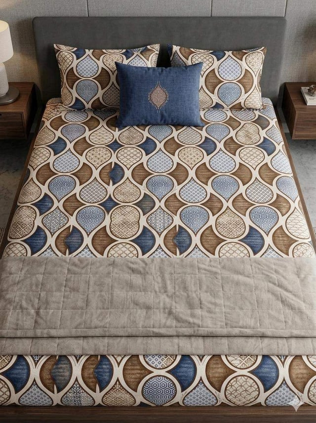 Double Bed Cotton Casement Bedsheet, Ogee Trellis
