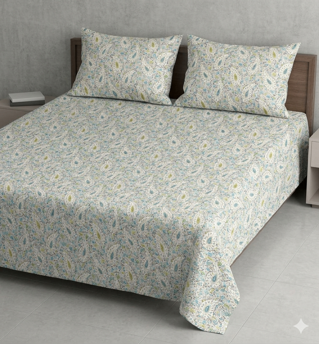 Double Bed Polycot Bedsheet, Mint Ditsy