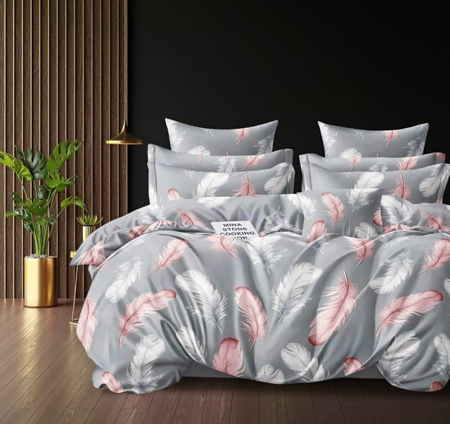 Double Bed Polycot Bedsheet, Feather Grey