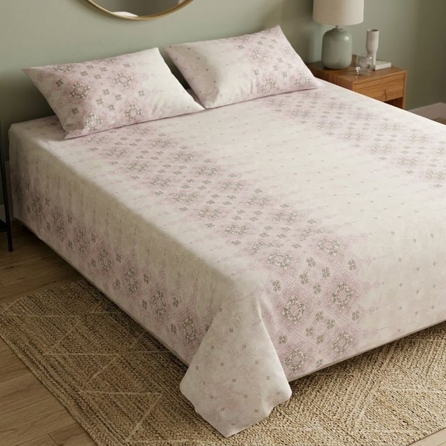Double Bed Polycot Bedsheet, Rose Tile