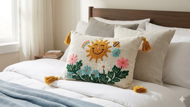 Lumbar Handloom Cushion 12×20, Sunshine Garden