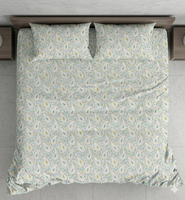 Double Bed Polycot Bedsheet, Mint Ditsy