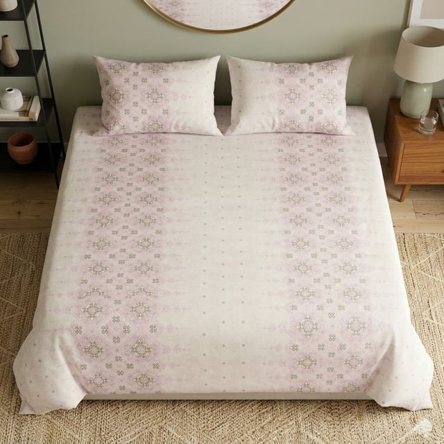 Double Bed Polycot Bedsheet, Rose Tile