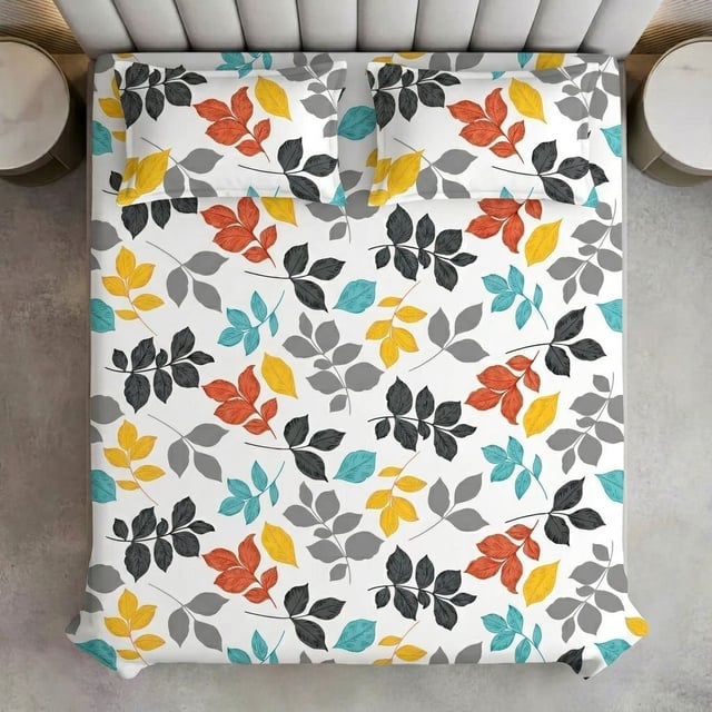 Double Bed Polycot Bedsheet, Tossed Leaves