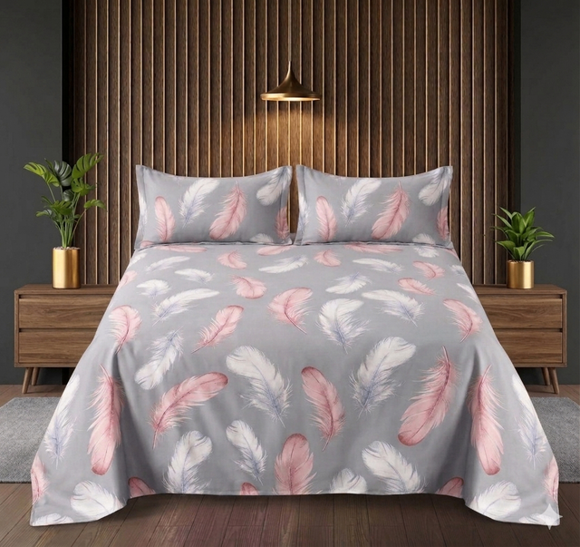 Double Bed Polycot Bedsheet, Feather Grey