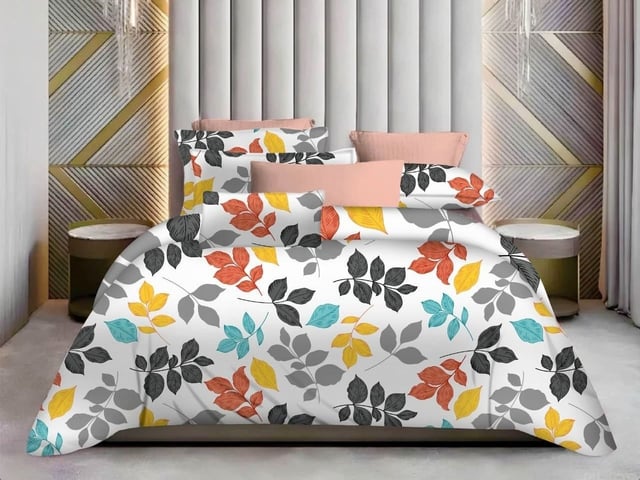 Double Bed Polycot Bedsheet, Tossed Leaves