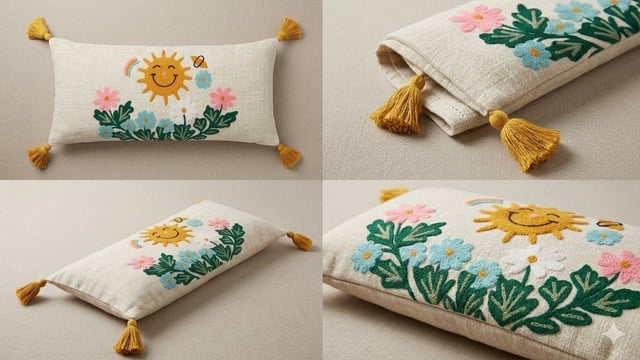 Lumbar Handloom Cushion 12×20, Sunshine Garden