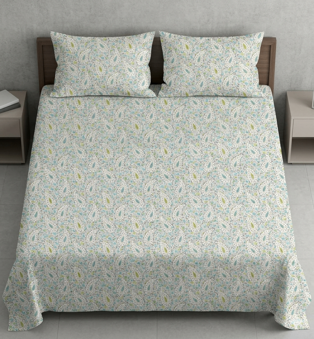 Double Bed Polycot Bedsheet, Mint Ditsy