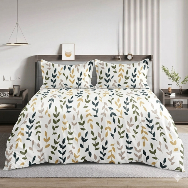 Double Bed Polycot Bedsheet, Olive Vine