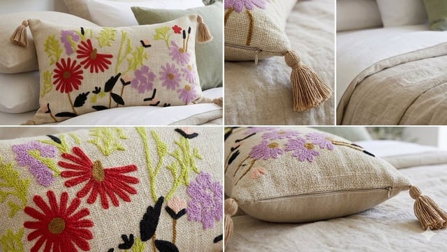 Lumbar Handloom Cushion 12×20, Summer Meadow