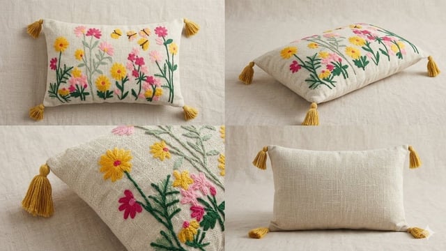 Lumbar Handloom Cushion 12×20, Wildflower Bee