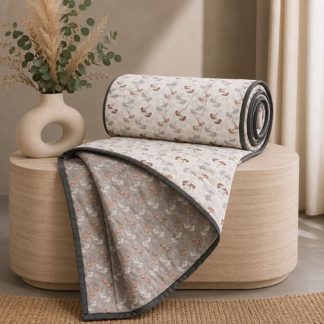 Single Bed Mul Mul Cotton Dohar, Rust Floral