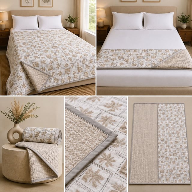 Single Bed Mul Mul Cotton Dohar, Olive Tile