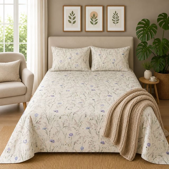 Double Bed Polycot Bedsheet, Lavender Meadow