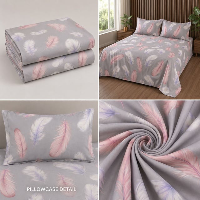 Double Bed Polycot Bedsheet, Feather Grey