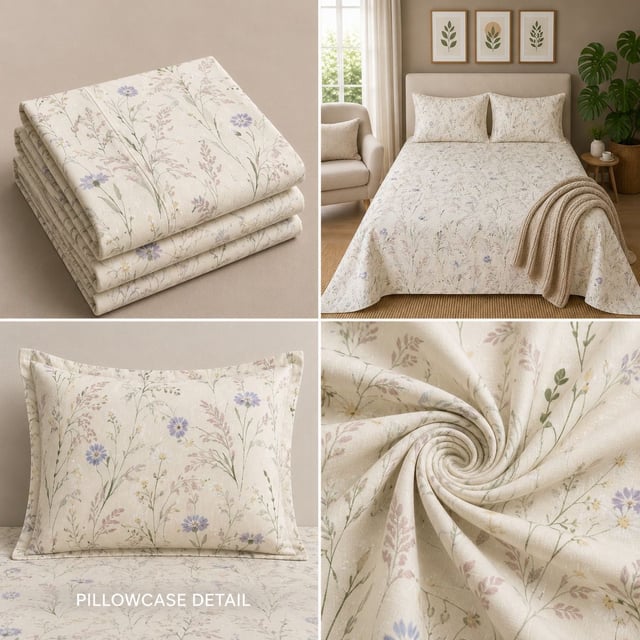 Double Bed Polycot Bedsheet, Lavender Meadow