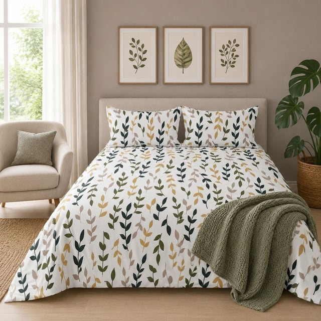 Double Bed Polycot Bedsheet, Olive Vine
