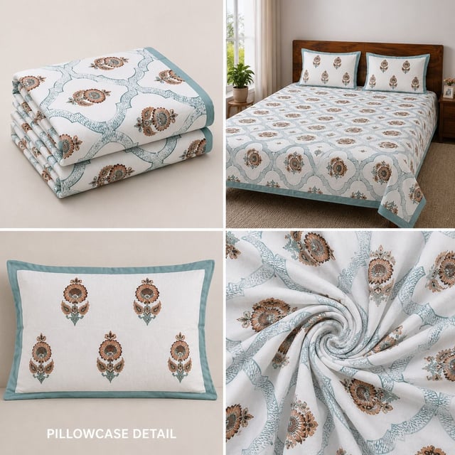 Double Bed XL Jaipuri Cotton Bedsheet, Classic Booti