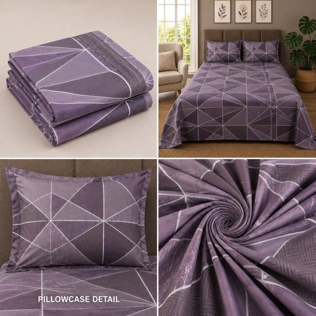 King Size Polycot Bedsheet, Purple Prism
