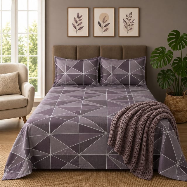 King Size Polycot Bedsheet, Purple Prism