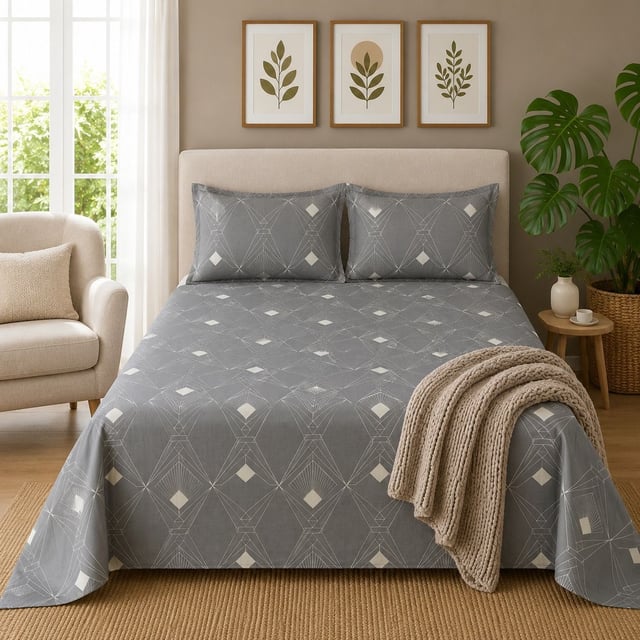 King Size Polycot Bedsheet, Deco Diamond