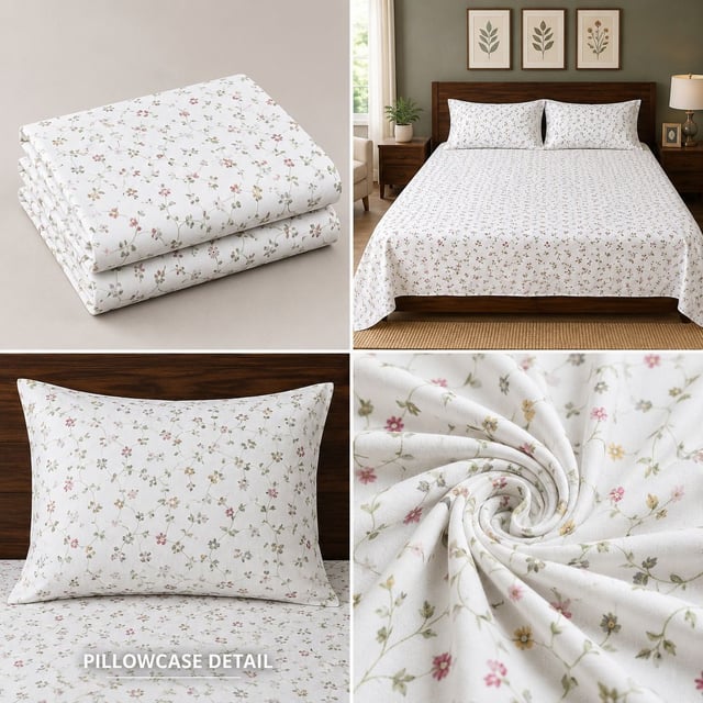 Double Bed Polycot Bedsheet, Ditsy Garden