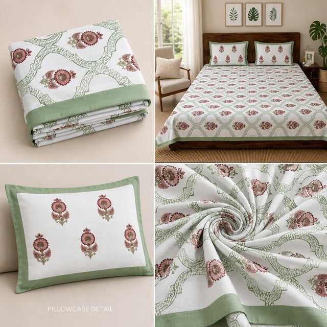 Double Bed XL Jaipuri Cotton Bedsheet, Maroon Booti
