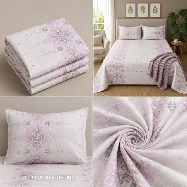 Double Bed Polycot Bedsheet, Blush Fade