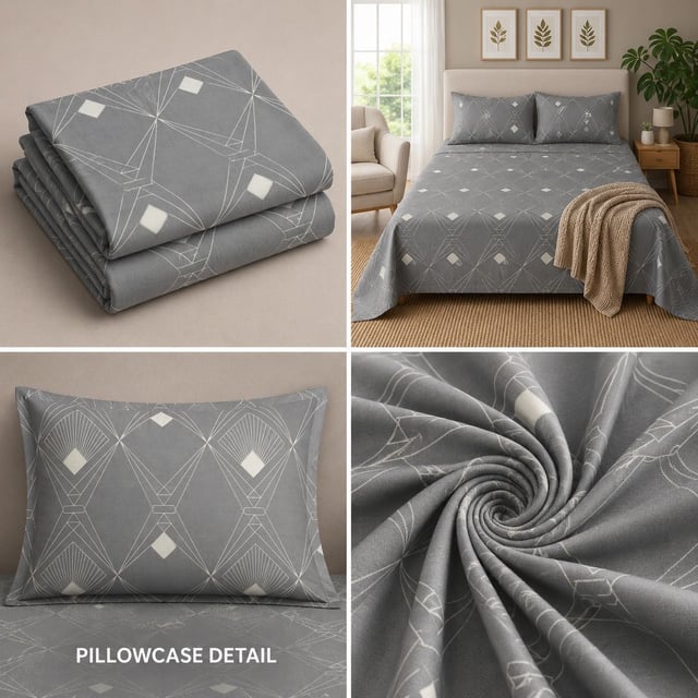 King Size Polycot Bedsheet, Deco Diamond