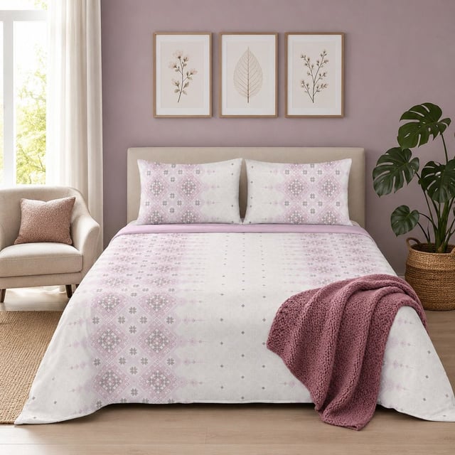 Double Bed Polycot Bedsheet, Blush Fade