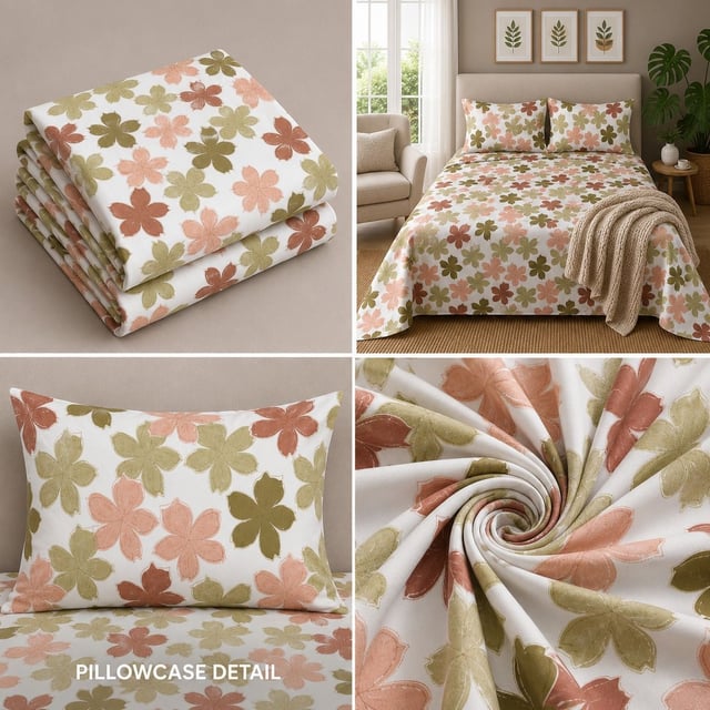 Double Bed Polycot Bedsheet, Peach Blossom